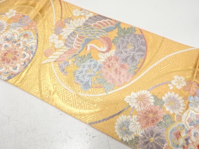 佐賀錦　鶴に華紋・牡丹・菊模様織り出し　袋帯